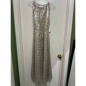 ELLIETTE STELLA SILK BLEND GOLD LAME MIDI DRESS SMALL NWT